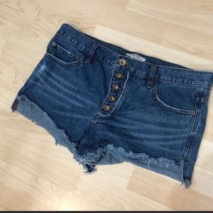 Free People Frayed Hem High Waist Shorts